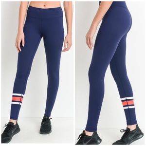 Mono B Navy Leg Stripe Mid Rise Legging